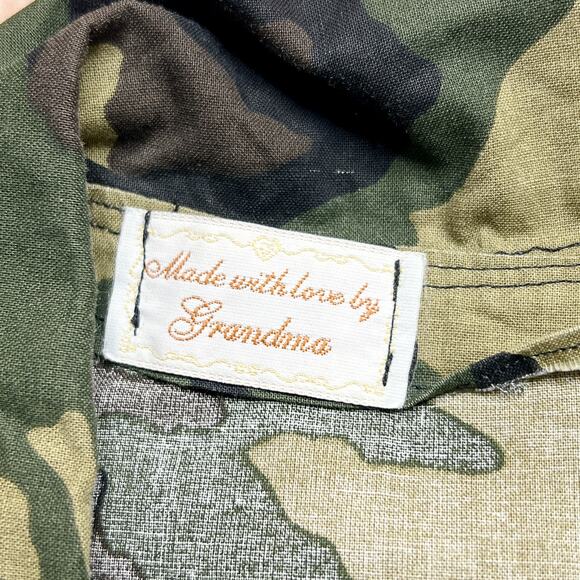 Vintage Y2K Handmade Camouflage Peplum Smock Top V Neck Mcbling Military Army - Picture 2 of 7